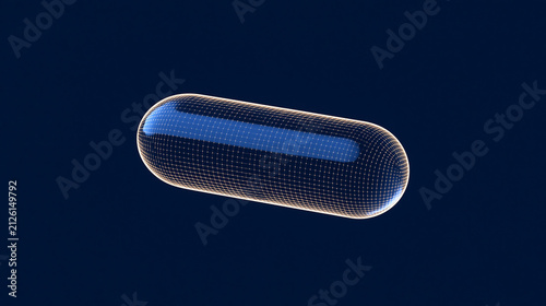 3D pill capsule on dark blue background with shimmering effect  