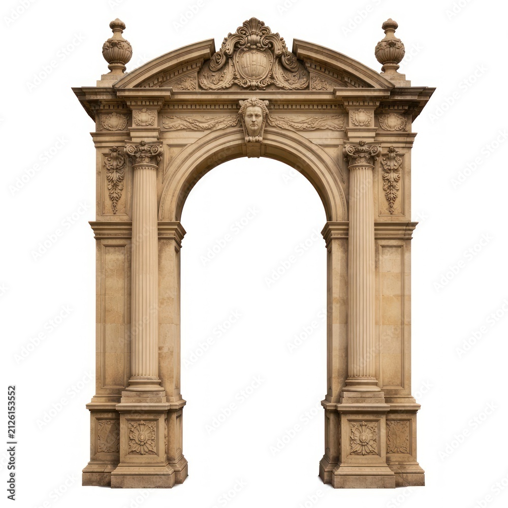Fototapeta premium Ornate stone archway with intricate carvings and classical design.