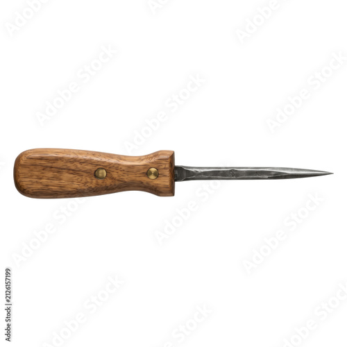 фотографія Vintage oyster shucking knife with wooden handle and metal spike