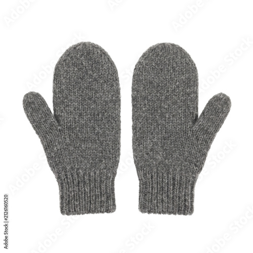 Obraz na płótnie Cozy knitted grey mittens for winter warmth and outdoor activities