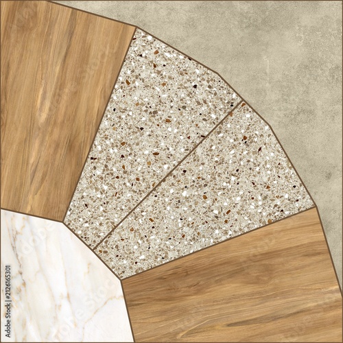 Modern Geometric Seamless Tile Pattern collection with Wood, Marble, and Concrete Textures for Interior Floor and Wall Design. High-resolution seamless geometric tile pattern background 