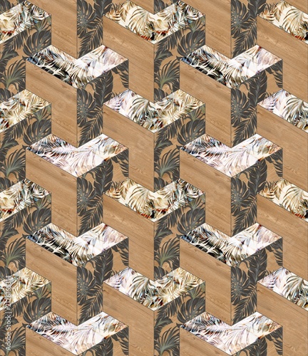 Modern Geometric Seamless Tile Pattern collection with Wood, Marble, and Concrete Textures for Interior Floor and Wall Design. High-resolution seamless geometric tile pattern background 