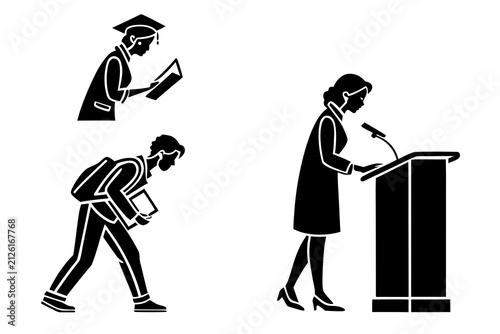 Business people walking and presenting with charts vector illustration