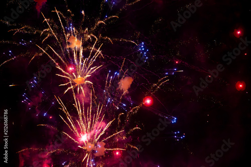 Obraz na płótnie vue d'un feu d'artifice devant la Tour Eiffel pour le 14 juillet à Paris en Fran