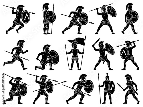 Ancient Greek Warrior Silhouettes in Battle Poses 1.