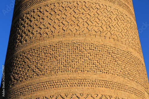 The Kalyan Minaret is located in the city of Bukhara, Uzbekistan. The minaret was built of brick in 1127. Its walls feature various motifs.