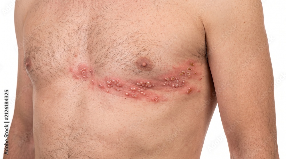 Fototapeta premium Adult Patient Showing Herpes Zoster Shingles Rash on Chest Area