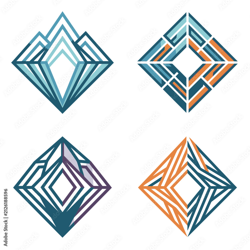 Fototapeta premium Minimalist line art diamond and square geometric logos.