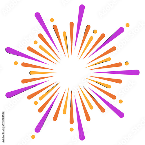 Abstract starburst or fireworks shape in orange and purple colors with starburst