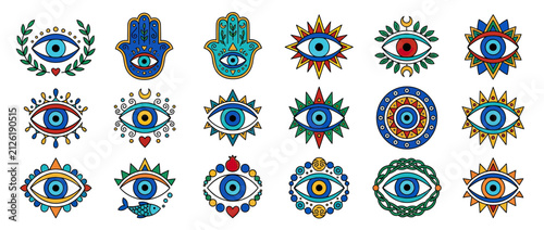 Collection of Evil Eye Symbols Isolated on Transparent Background