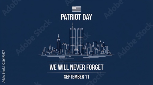 Patriot day 911 memorial graphic with new york city skyline and twin towers line art