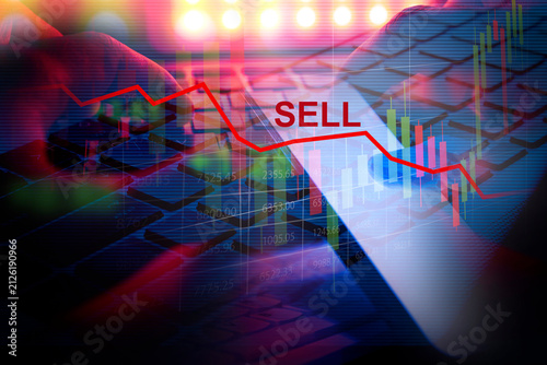 stock market downturn , trader sell trend , red indicators, financial crisis