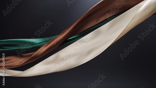 Elegant flowing satin ribbons in various colors arranged in a dynamic composition on a dark background for luxury, fashion, or decorative design projects