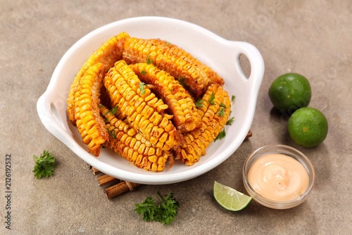 Fotografie Corn ribs are processed grilled corn that is shaped like ribs.