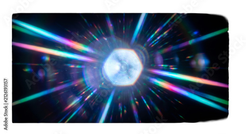Foto Abstract light streaks and lens flare emanating from a central hexagonal shape