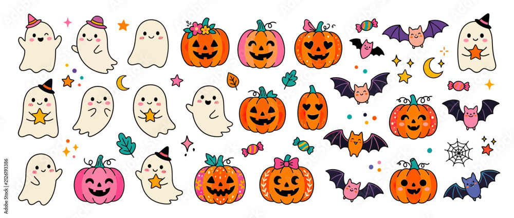 Fototapeta premium Cute Halloween Characters Isolated Transparent Background