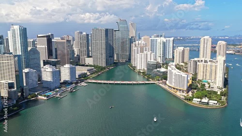 Cityscape of Miami downtown. Florida modern skyscraper in downtown Miami. City skyline. Aerial view of Miami cityscape skyscraper. City skyline aerial cityscape. Brickell Key downtown