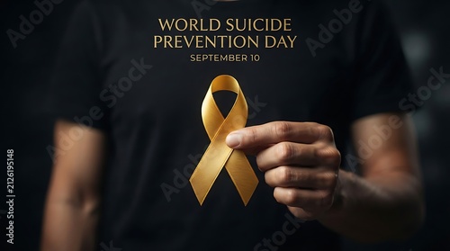 A person holding a yellow awareness ribbon for world suicide prevention day on september 10th, symbolizing support and mental health advocacy