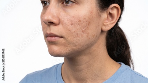 Young Adult Showing Facial Acne Scars and Skin Texture Changes
