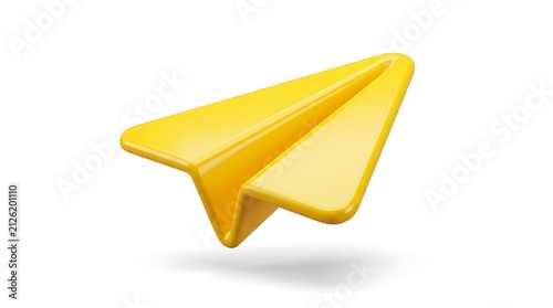 Shiny yellow paper plane icon flying in the air
