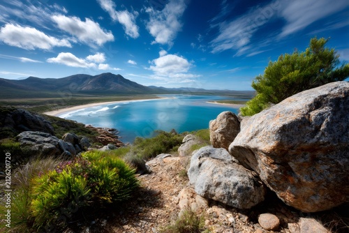 Wineglass bay freycinet national park vista overlooking bay coastline