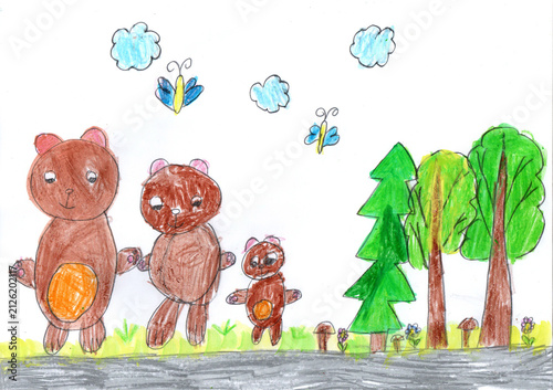 Drawing of characters from a fairy tale and story. Pencil art in childish style