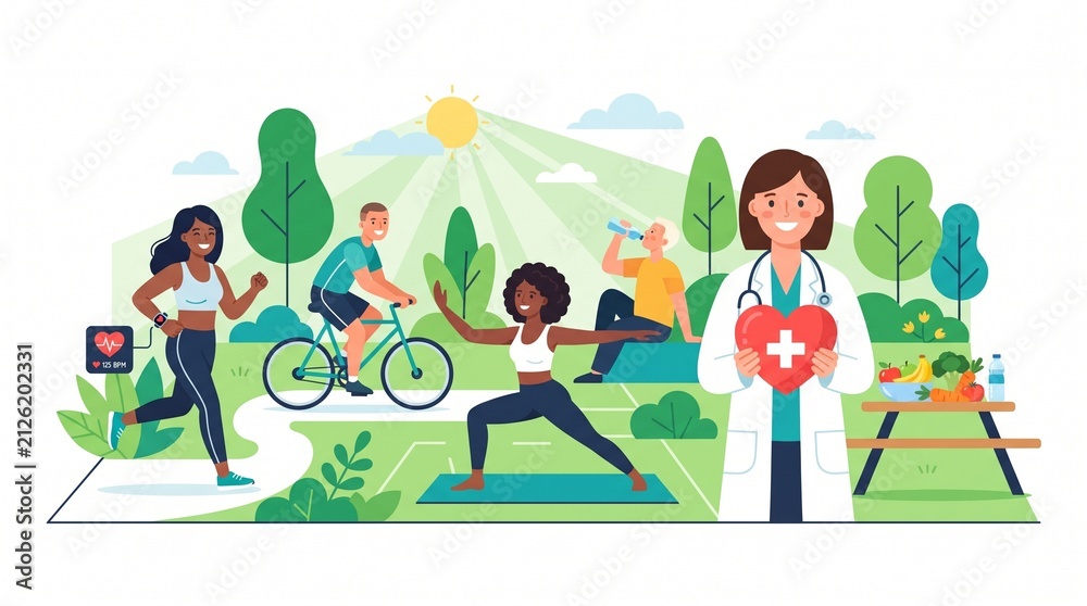Fototapeta premium World Heart Day Healthy Lifestyle Flat Vector Illustration Medical Awareness Design