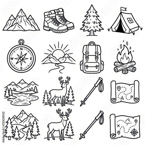 Outdoor adventure and camping icons