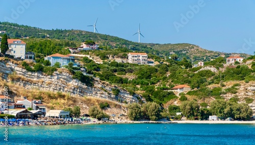 Bild auf Leinwand Pythagoreio, Greece - August 1, 2026: View of Pythagoreio from the sea on Samos