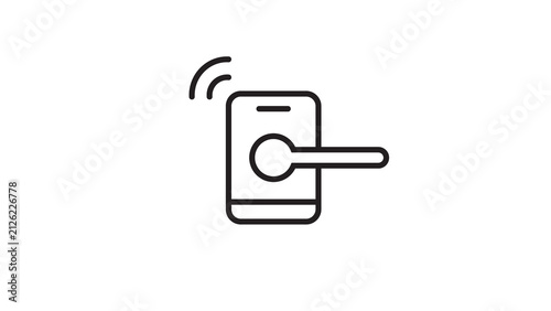Mobile phone smart lock application icon with wireless signal and door handle illustration