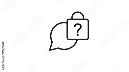 Confidential message chat bubble icon with secure padlock and question mark symbol graphic