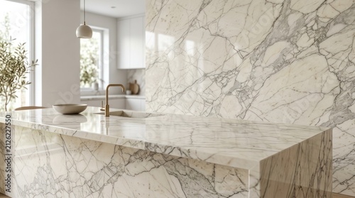 Bright modern kitchen with marble countertop and sink