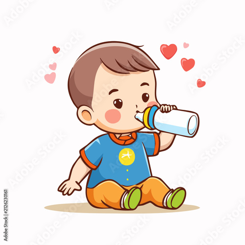 哺乳瓶でミルクを飲む赤ちゃんのベクターイラスト