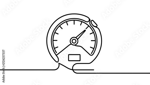 Speedometer gauge icon line art white background.