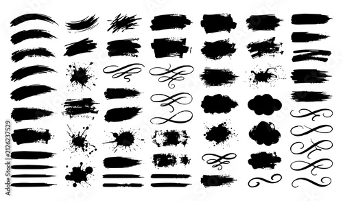 Black Paint Brush Stroke Bundle Vector with Grunge Ink Effects