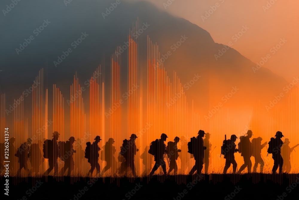 Fototapeta premium Courageous steps under the flag's embrace. Business metrics. Sil