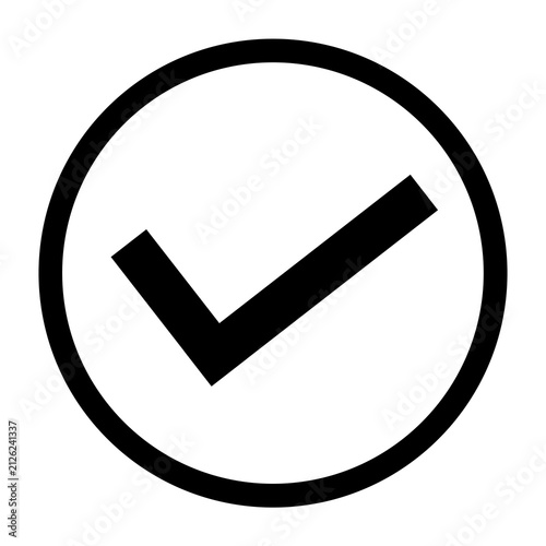 Black check mark icon in circle isolated on white background flat linear tick symbol