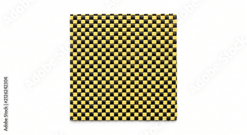 Extreme macro of firefighter turnout gear fabric. Woven ripstop matrix of yellow and black Kevlar and Nomex aramid synthetic fibers.
