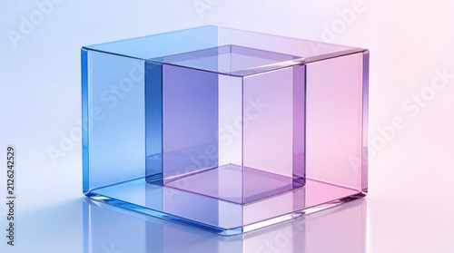 Colored Glass Cube Prism in Blue and Pink Light