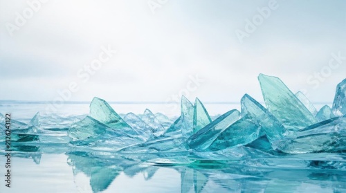 Shimmering Blue Ice Chunks on Calm Water