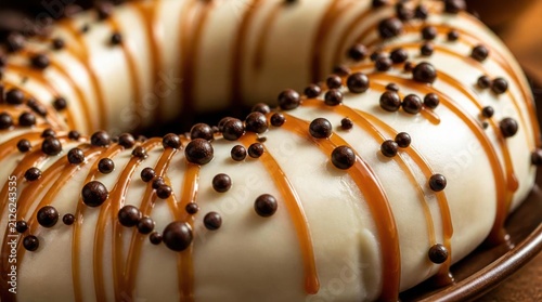 Creamy Bundt Cake Ring Drizzled with Caramel and Chocolate Pearls