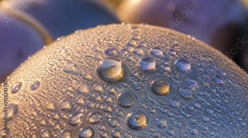 Close Up Dew Drops on Smooth Surface with Warm Light