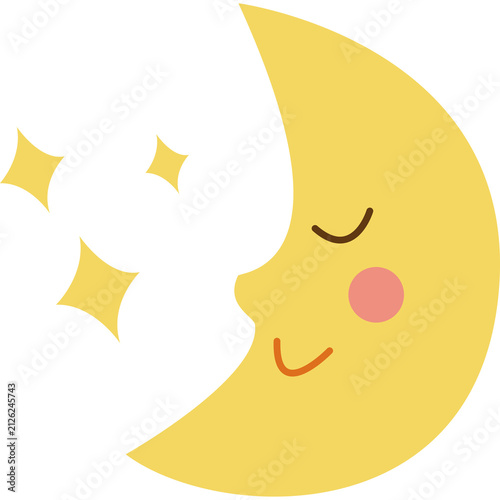 Fotografía Cute sleeping crescent moon with smiling face and sparkling stars isolated on wh