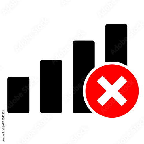 Bar chart icon with red cross mark isolated on white background no signal graph failure symbol