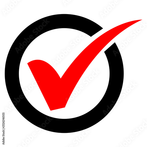 Принти на полотні Red Check Mark Circle Icon, Approval and Verification Symbol for Success and Con