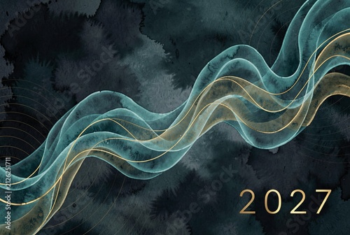 Abstract Ribbon Flow 2027 Dark Backdrop.