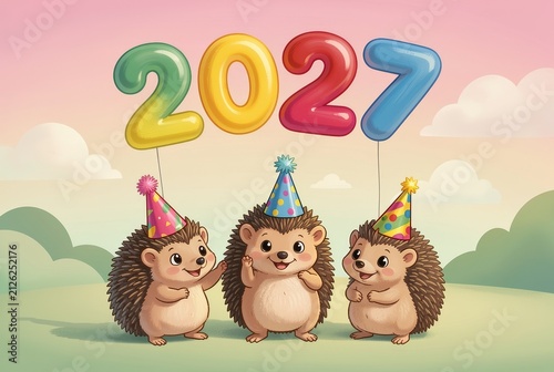 Cute Hedgehog Trio Celebrating 2027.