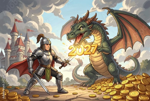 Fantasy Knight Confronts Dragon 2027.