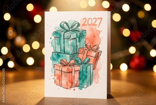 Festive Greeting Card with Gift Boxes 2027.