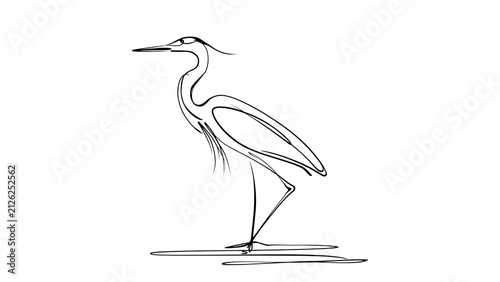 Minimalist heron drawing on white background.